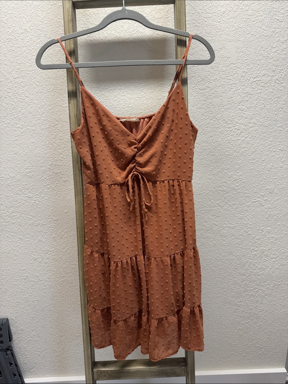 Altar'd State Rust Swiss Dot Tie-Front Mini Dress